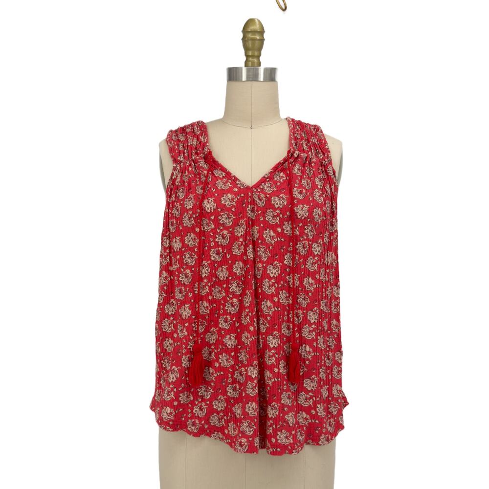 Lucky Brand Tassel Tie Ribbed Knit Floral Tank Top size Small